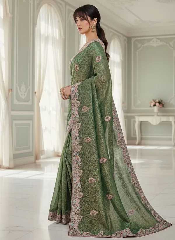 Green_Banarasi_Silk_Blend_Jacquard_Embroidered_Saree_For_Women_|_With_Blouse_Piece