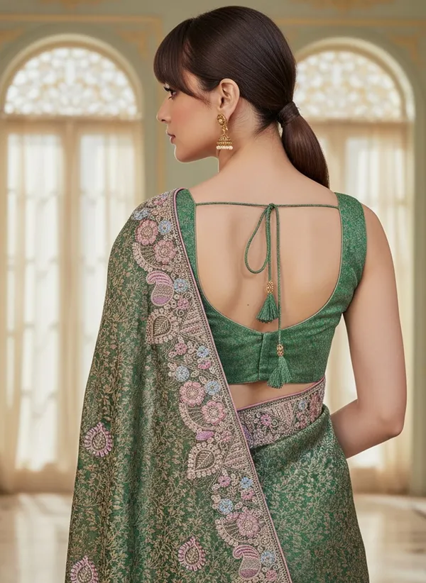 Green_Banarasi_Silk_Blend_Jacquard_Embroidered_Saree_For_Women_|_With_Blouse_Piece