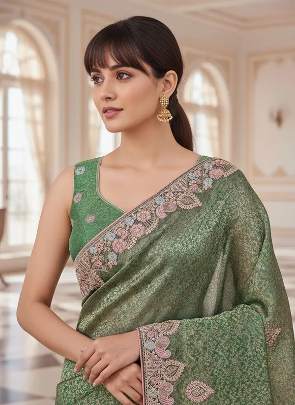 Green_Banarasi_Silk_Blend_Jacquard_Embroidered_Saree_For_Women_|_With_Blouse_Piece