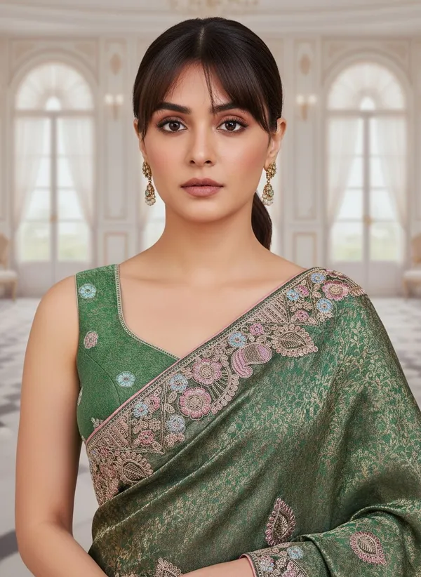 Green_Banarasi_Silk_Blend_Jacquard_Embroidered_Saree_For_Women_|_With_Blouse_Piece