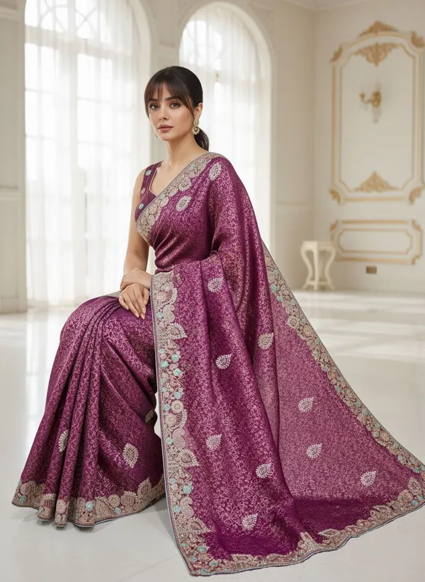 Magenta_Banarasi_Silk_Blend_Jacquard_Embroidered_Saree_For_Women_|_With_Blouse_Piece