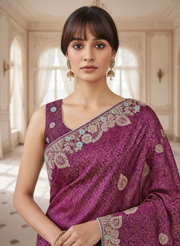 Magenta_Banarasi_Silk_Blend_Jacquard_Embroidered_Saree_For_Women_|_With_Blouse_Piece