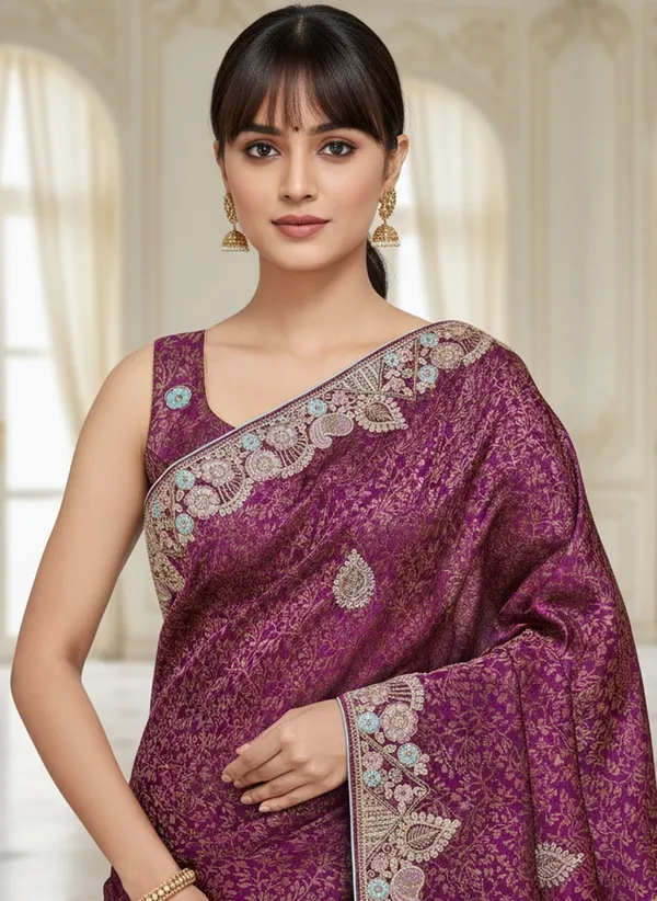 Magenta_Banarasi_Silk_Blend_Jacquard_Embroidered_Saree_For_Women_|_With_Blouse_Piece