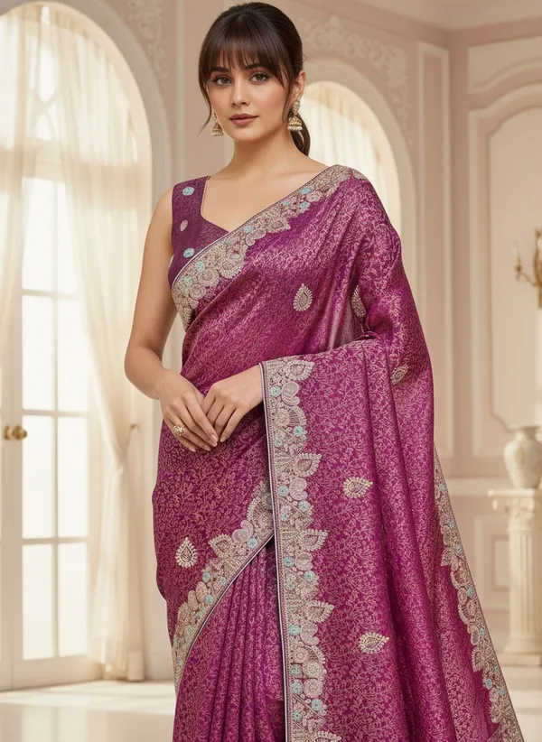 Magenta_Banarasi_Silk_Blend_Jacquard_Embroidered_Saree_For_Women_|_With_Blouse_Piece