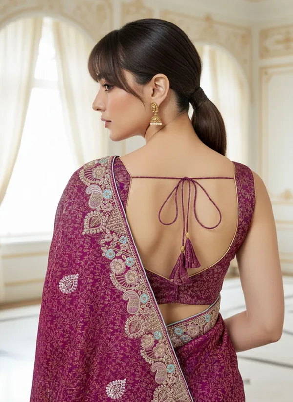 Magenta_Banarasi_Silk_Blend_Jacquard_Embroidered_Saree_For_Women_|_With_Blouse_Piece