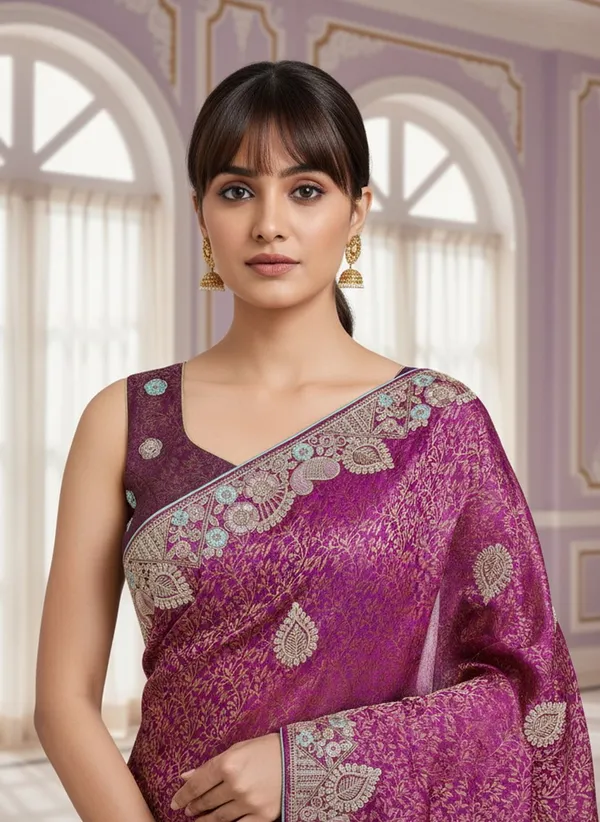 Magenta_Banarasi_Silk_Blend_Jacquard_Embroidered_Saree_For_Women_|_With_Blouse_Piece