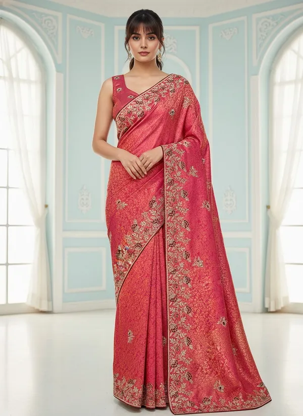 Pink_Banarasi_Silk_Blend_Embroidered_Jacquard_Saree_For_Women_|_With_Blouse_Piece