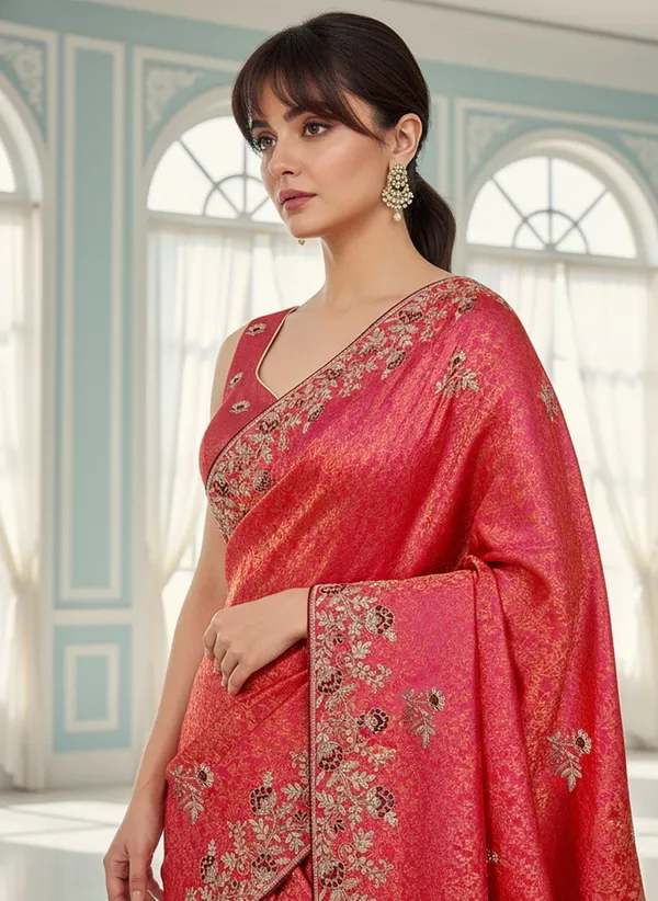 Pink_Banarasi_Silk_Blend_Embroidered_Jacquard_Saree_For_Women_|_With_Blouse_Piece