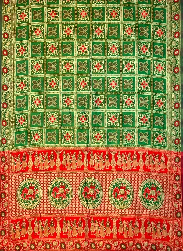 Sariya_Green_Banarasi_Silk_Blend_Jacquard_Golden_Zari_Woven_Saree_For_Women_|_With_Blouse_Piece