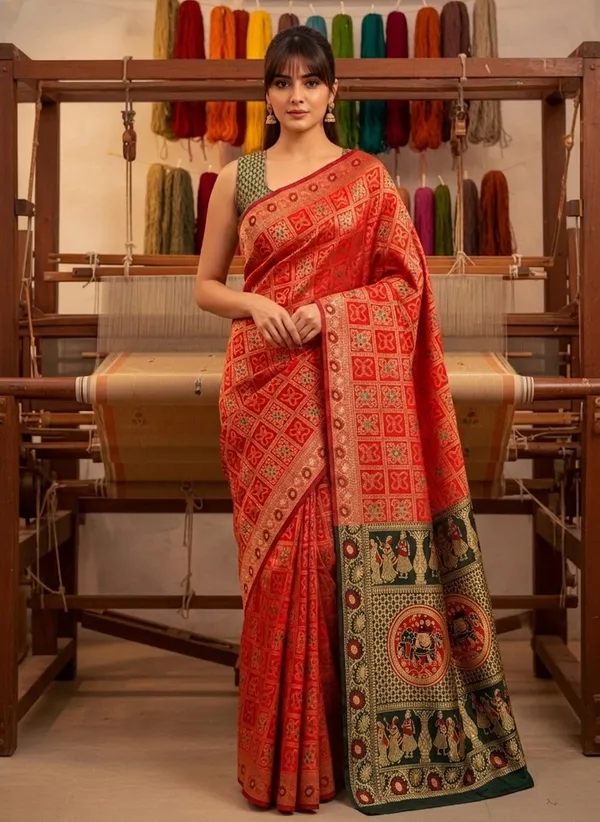 Crimson_Red_Banarasi_Silk_Blend_Woven_Jacquard_Saree_For_Women_|_With_Blouse_Piece