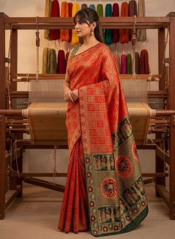 Crimson_Red_Banarasi_Silk_Blend_Woven_Jacquard_Saree_For_Women_|_With_Blouse_Piece