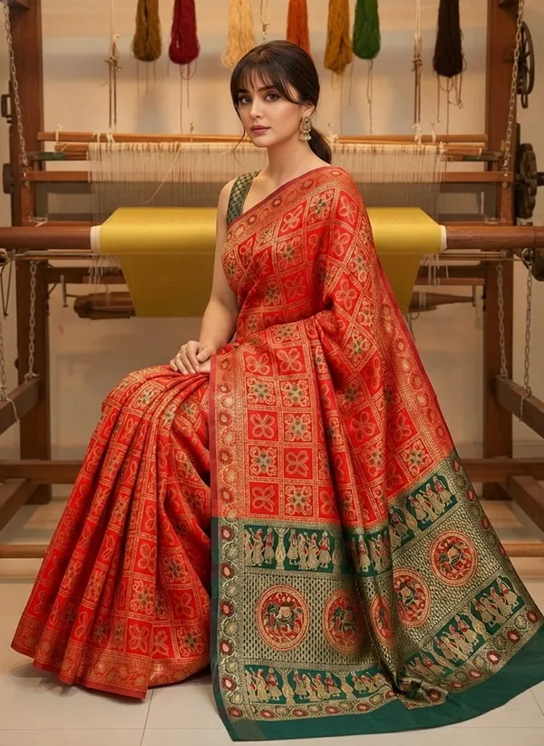Crimson_Red_Banarasi_Silk_Blend_Woven_Jacquard_Saree_For_Women_|_With_Blouse_Piece
