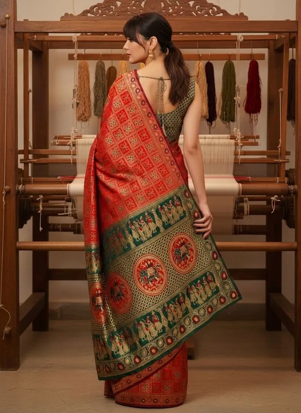 Crimson_Red_Banarasi_Silk_Blend_Woven_Jacquard_Saree_For_Women_|_With_Blouse_Piece