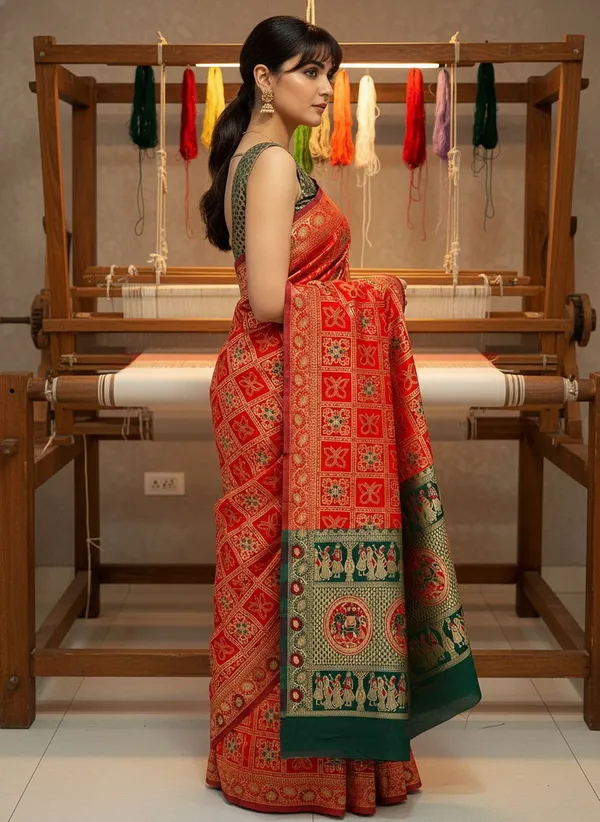 Crimson_Red_Banarasi_Silk_Blend_Woven_Jacquard_Saree_For_Women_|_With_Blouse_Piece