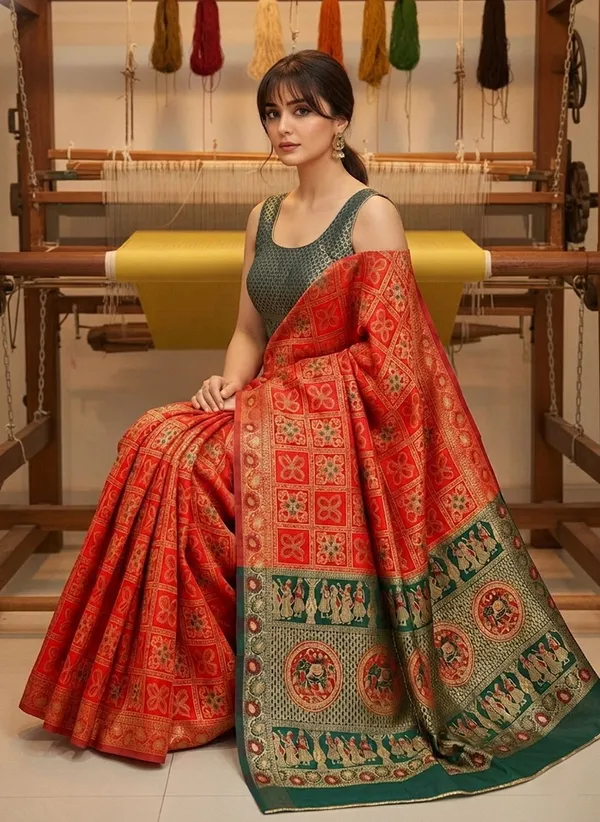 Crimson_Red_Banarasi_Silk_Blend_Woven_Jacquard_Saree_For_Women_|_With_Blouse_Piece