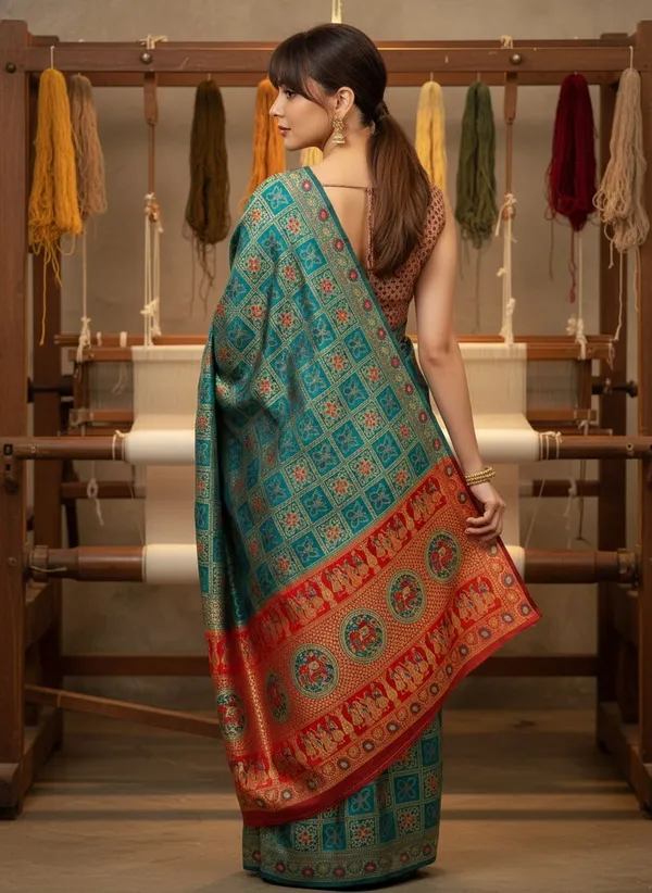 Turquoise_Blue_Banarasi_Silk_Blend_Jacquard_Woven_Saree_For_Women_|_With_Blouse_Piece
