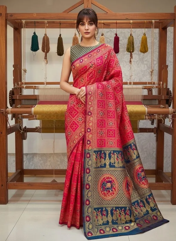 Sariya_Magenta_Banarasi_Silk_Blend_Jacquard_Zari_Woven_Saree_For_Women_|_With_Blouse_Piece