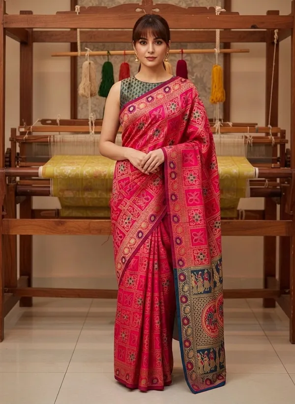 Sariya_Magenta_Banarasi_Silk_Blend_Jacquard_Zari_Woven_Saree_For_Women_|_With_Blouse_Piece