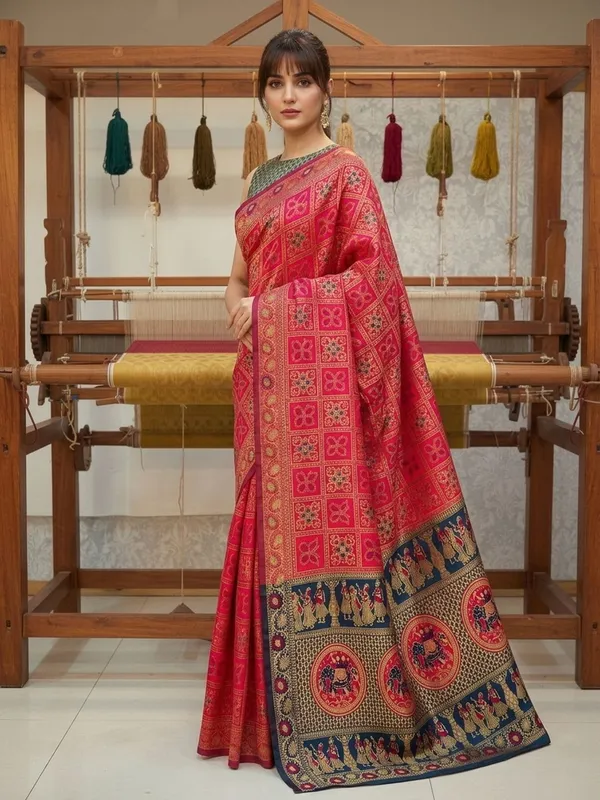 Sariya_Magenta_Banarasi_Silk_Blend_Jacquard_Zari_Woven_Saree_For_Women_|_With_Blouse_Piece