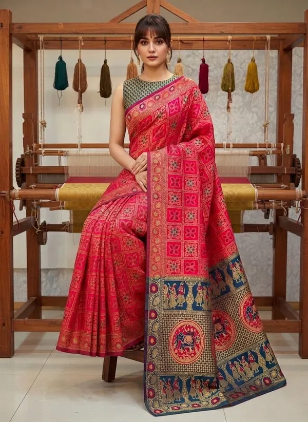 Sariya_Magenta_Banarasi_Silk_Blend_Jacquard_Zari_Woven_Saree_For_Women_|_With_Blouse_Piece