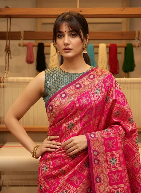 Sariya_Magenta_Banarasi_Silk_Blend_Jacquard_Zari_Woven_Saree_For_Women_|_With_Blouse_Piece