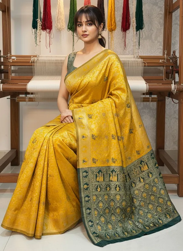 Yellow_Banarasi_Silk_Blend_Jacquard_Woven_Saree_For_Women_|_With_Blouse_Piece