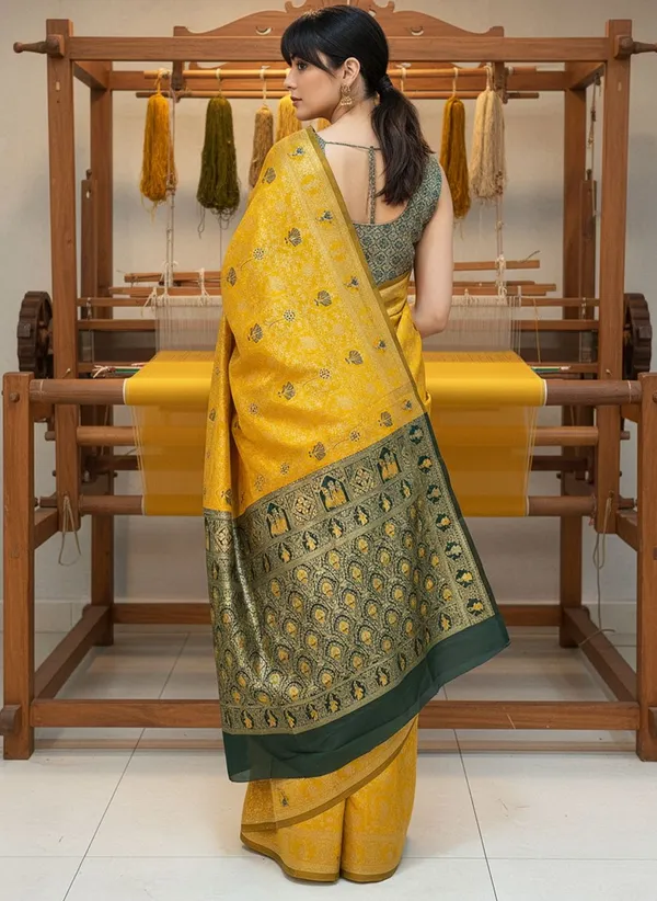 Yellow_Banarasi_Silk_Blend_Jacquard_Woven_Saree_For_Women_|_With_Blouse_Piece