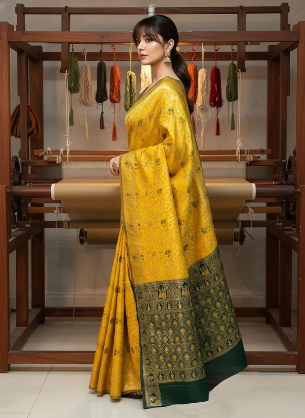 Yellow_Banarasi_Silk_Blend_Jacquard_Woven_Saree_For_Women_|_With_Blouse_Piece