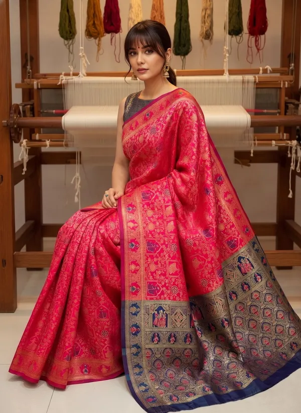 Pink_Banarasi_Silk_Blend_Woven_Jacquard_Saree_For_Women_|_With_Blouse_Piece