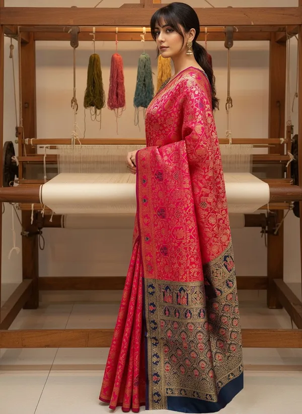 Pink_Banarasi_Silk_Blend_Woven_Jacquard_Saree_For_Women_|_With_Blouse_Piece