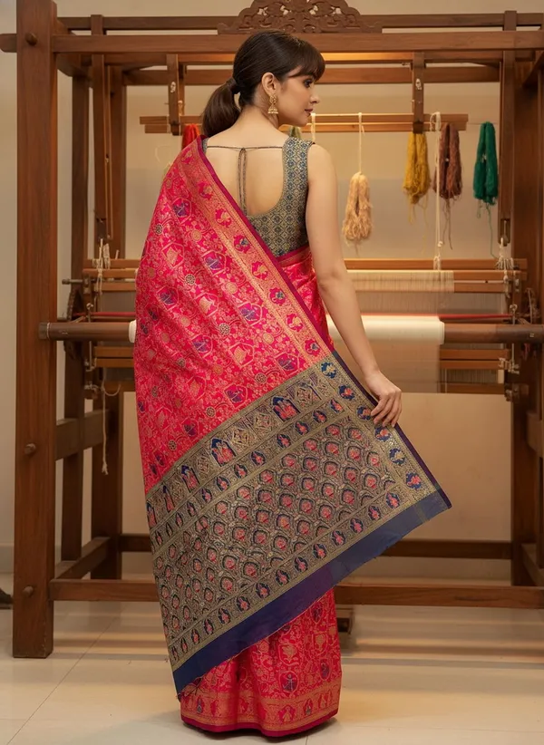 Pink_Banarasi_Silk_Blend_Woven_Jacquard_Saree_For_Women_|_With_Blouse_Piece
