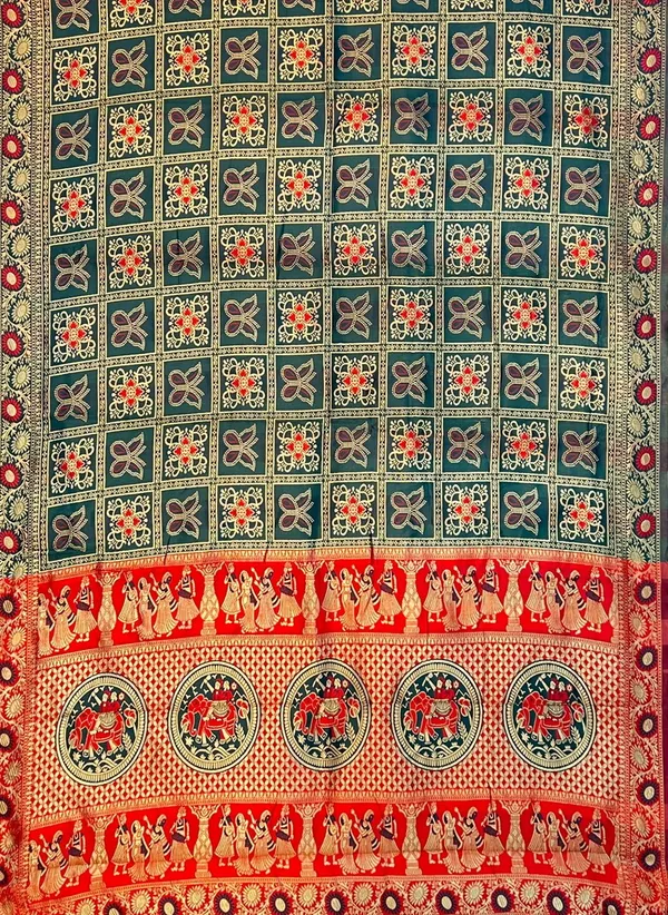 Green_Banarasi_Silk_Blend_Woven_Jacquard_Saree_For_Women_|_With_Blouse_Piece