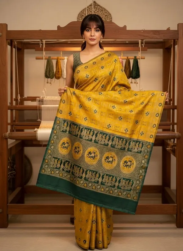 Yellow_Banarasi_Silk_Blend_Jacquard_Zari_Woven_Saree_For_Women_|_With_Blouse_Piece
