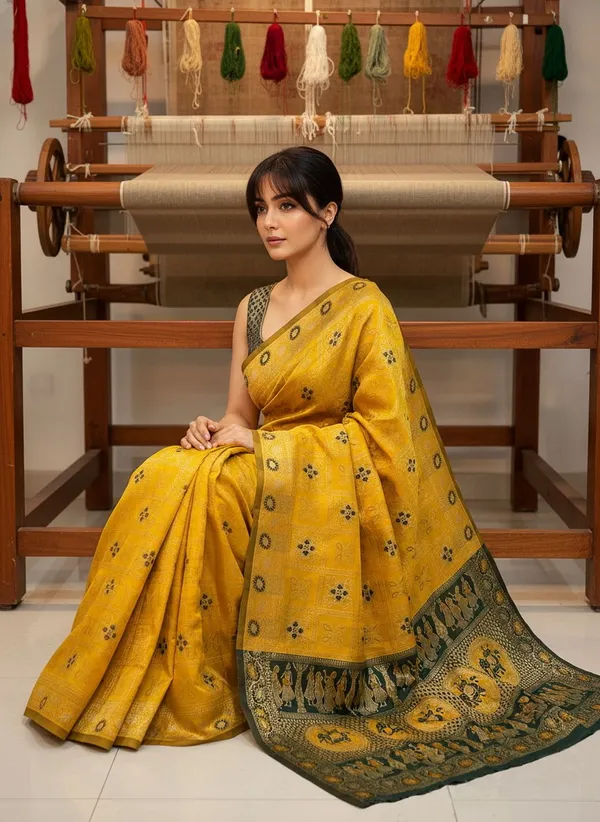 Yellow_Banarasi_Silk_Blend_Jacquard_Zari_Woven_Saree_For_Women_|_With_Blouse_Piece