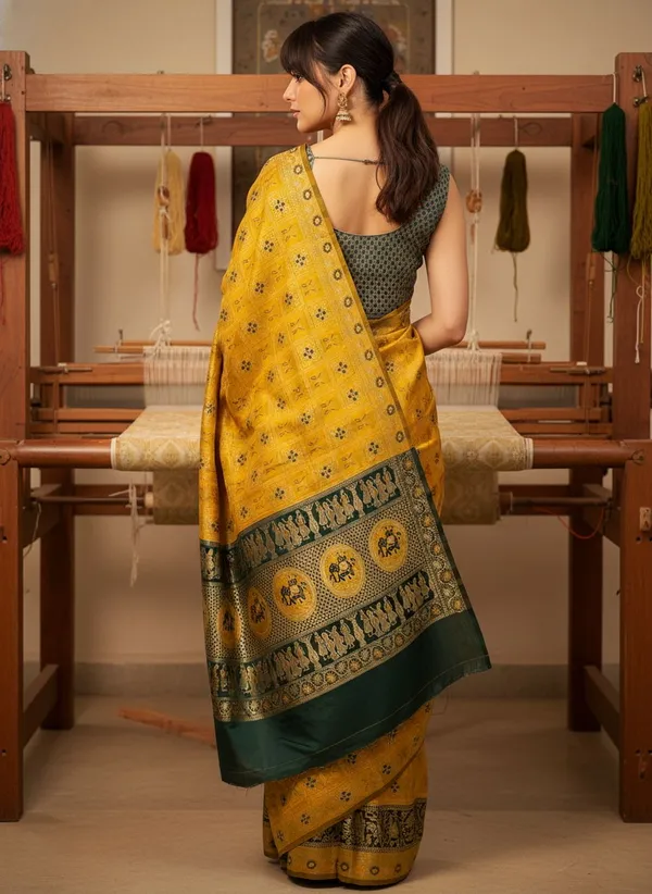 Yellow_Banarasi_Silk_Blend_Jacquard_Zari_Woven_Saree_For_Women_|_With_Blouse_Piece