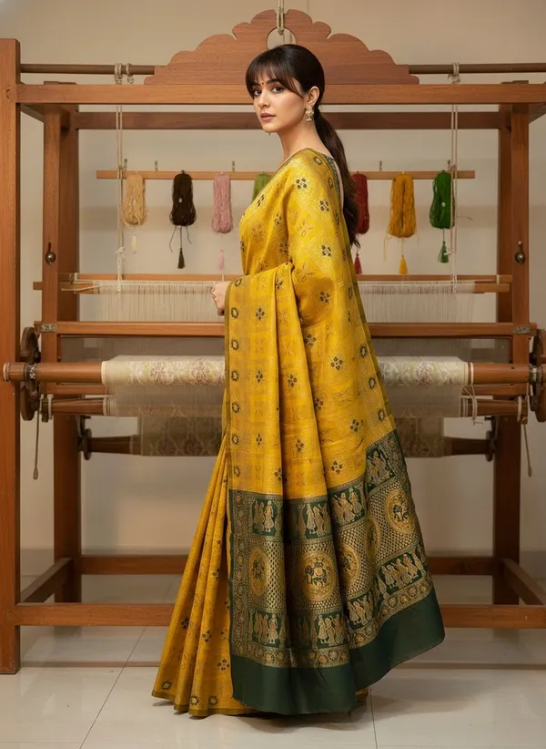 Yellow_Banarasi_Silk_Blend_Jacquard_Zari_Woven_Saree_For_Women_|_With_Blouse_Piece