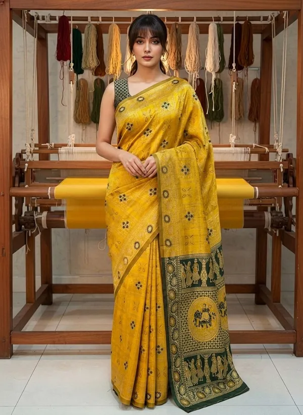 Yellow_Banarasi_Silk_Blend_Jacquard_Zari_Woven_Saree_For_Women_|_With_Blouse_Piece