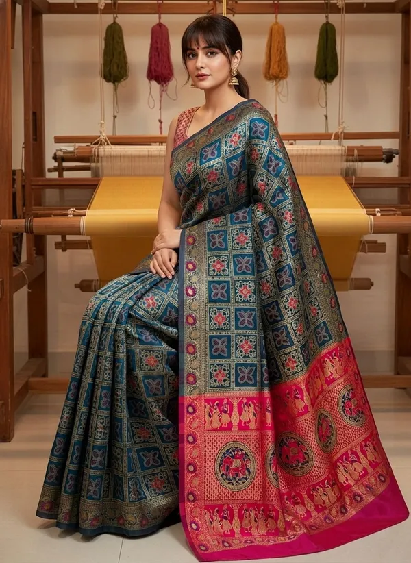 Blue_Banarasi_Silk_Blend_Jacquard_Zari_Woven_Saree_For_Women_|_With_Blouse_Piece