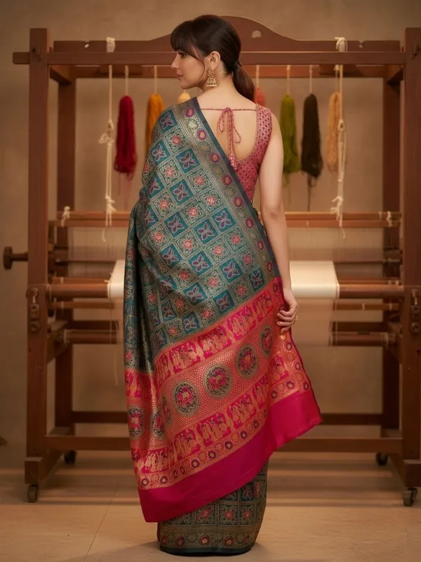 Blue_Banarasi_Silk_Blend_Jacquard_Zari_Woven_Saree_For_Women_|_With_Blouse_Piece