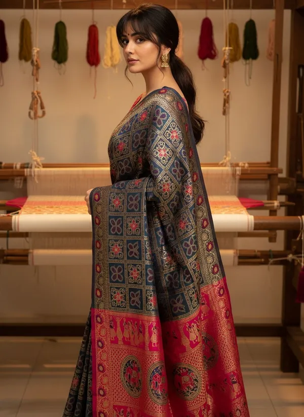Blue_Banarasi_Silk_Blend_Jacquard_Zari_Woven_Saree_For_Women_|_With_Blouse_Piece