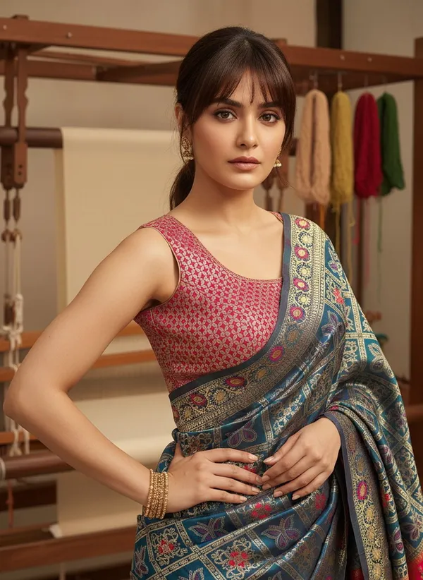 Blue_Banarasi_Silk_Blend_Jacquard_Zari_Woven_Saree_For_Women_|_With_Blouse_Piece