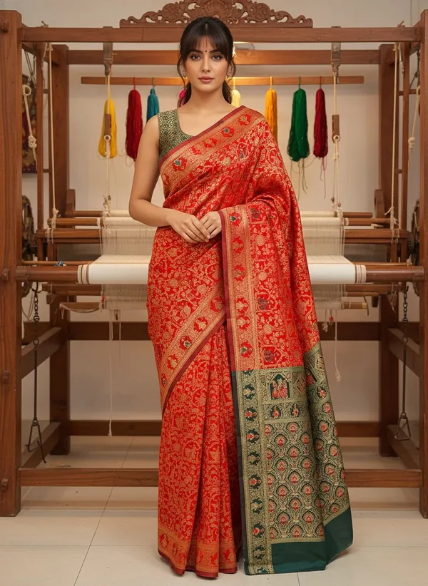 Crimson_Red_Banarasi_Silk_Blend_Woven_Jacquard_Saree_For_Women_|_With_Blouse_Piece