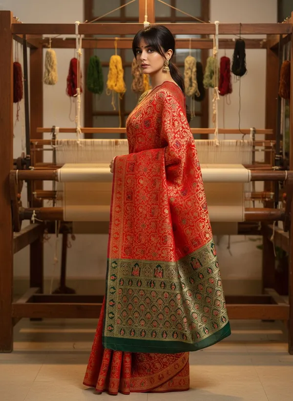 Crimson_Red_Banarasi_Silk_Blend_Woven_Jacquard_Saree_For_Women_|_With_Blouse_Piece