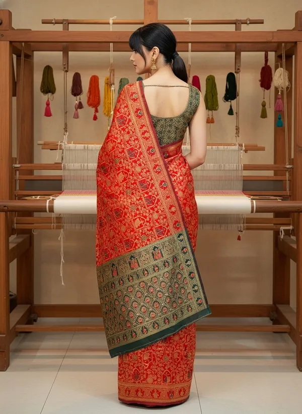 Crimson_Red_Banarasi_Silk_Blend_Woven_Jacquard_Saree_For_Women_|_With_Blouse_Piece