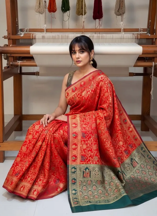 Crimson_Red_Banarasi_Silk_Blend_Woven_Jacquard_Saree_For_Women_|_With_Blouse_Piece