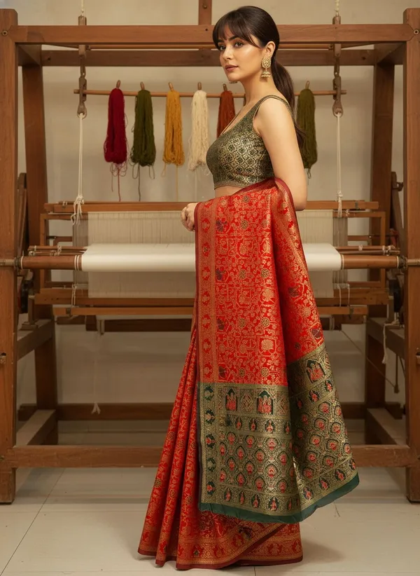 Crimson_Red_Banarasi_Silk_Blend_Woven_Jacquard_Saree_For_Women_|_With_Blouse_Piece