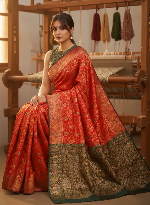 Red_Banarasi_Silk_Blend_Woven_Jacquard_Saree_For_Women_|_With_Blouse_Piece