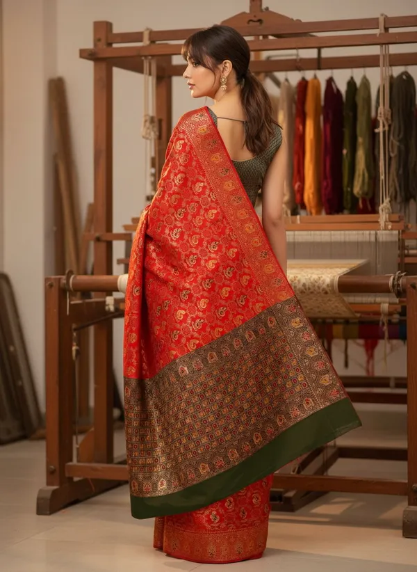 Red_Banarasi_Silk_Blend_Woven_Jacquard_Saree_For_Women_|_With_Blouse_Piece