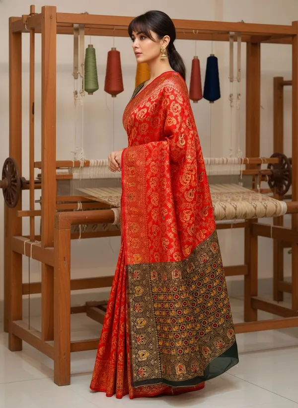 Red_Banarasi_Silk_Blend_Woven_Jacquard_Saree_For_Women_|_With_Blouse_Piece