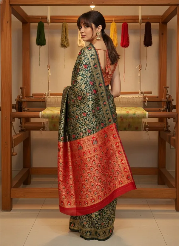 Green_Banarasi_Silk_Blend_Jacquard_Woven_Saree_For_Women_|_With_Blouse_Piece